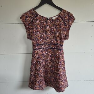 Motherhood Maternity Navy Pink Floral  Short Sleeve Blouse Zip Back Size M